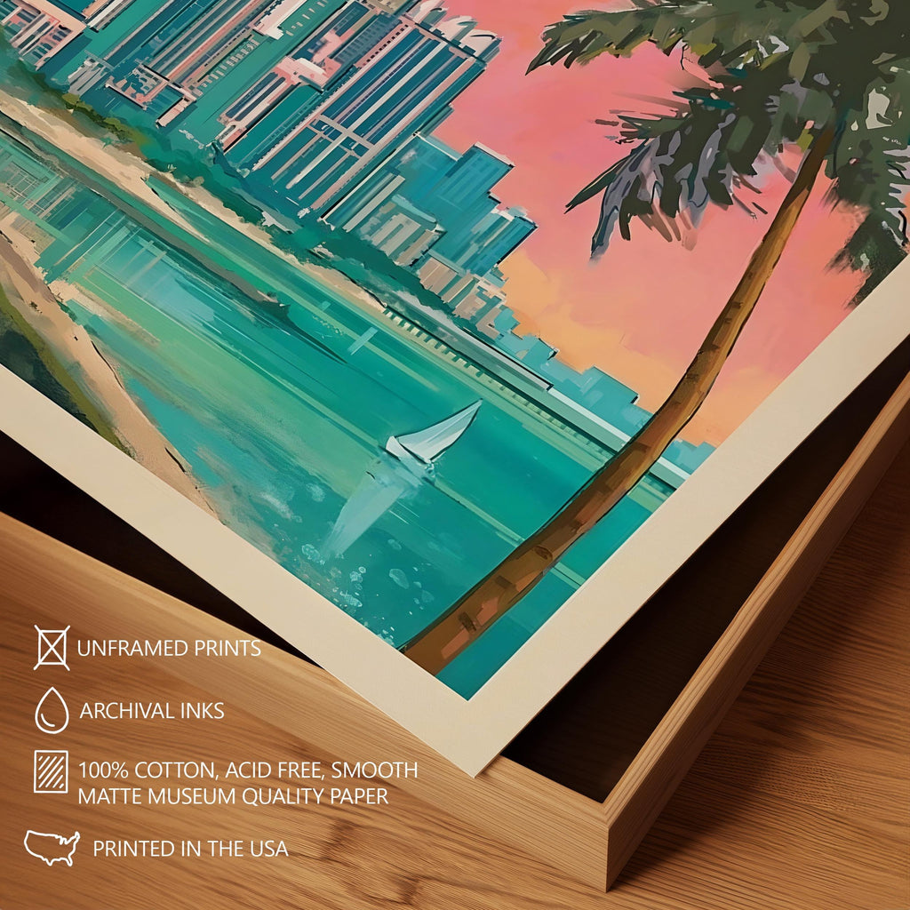 Miami Vintage Travel Poster, Premium Giclee Fine Prints - Modern Aesthetic Wall Decoration, Eclectic Trendy Boho