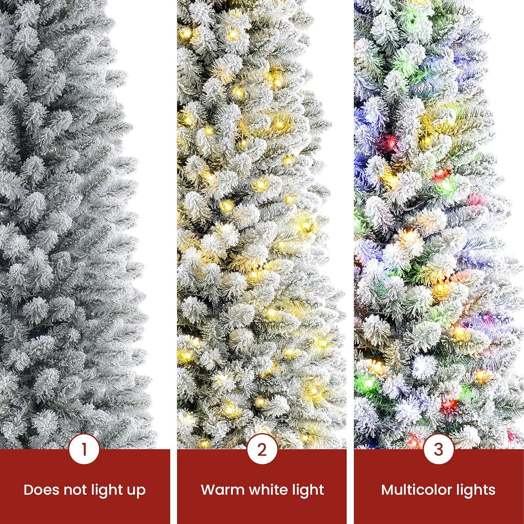 Prelit Flocked Spruce Artificial Christmas Tree with Remote