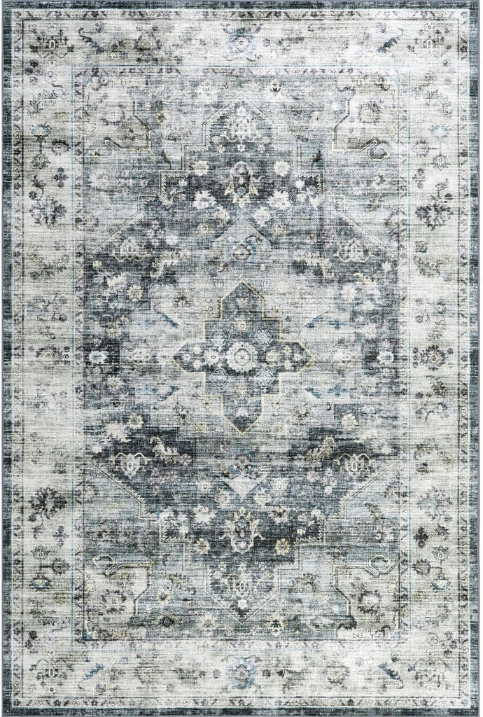 Kaiana Slate Blue Medallion Washable Area Rug
