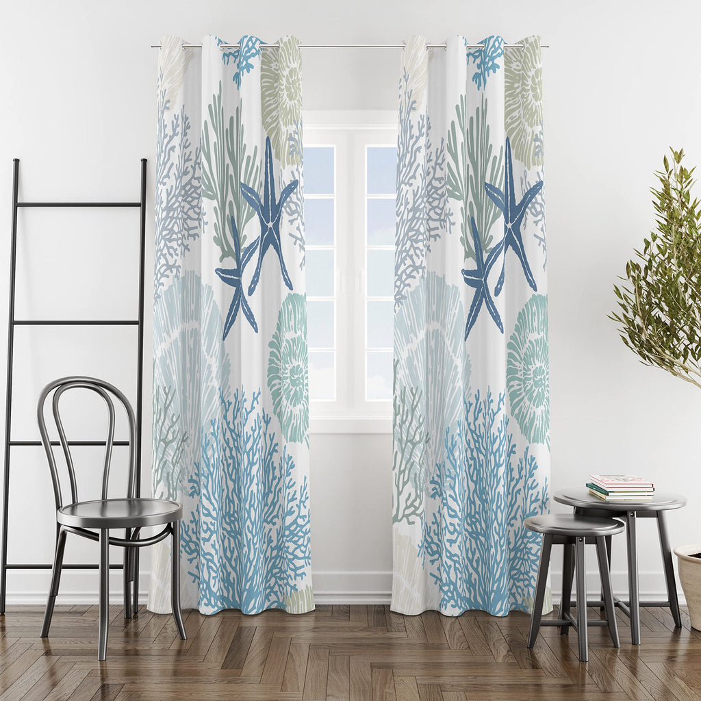 Coastal Window Curtains Grommet Drapes Nautical Beach Themed Thermal Insulating 50% Light Blocking Privacy Curtain 2