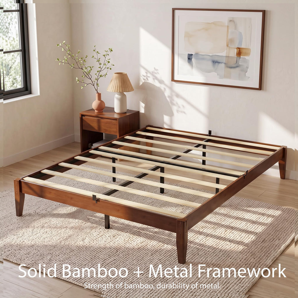 Queen Japanese Joinery Bed Frame, Bamboo Wood Platform Bed Frame
