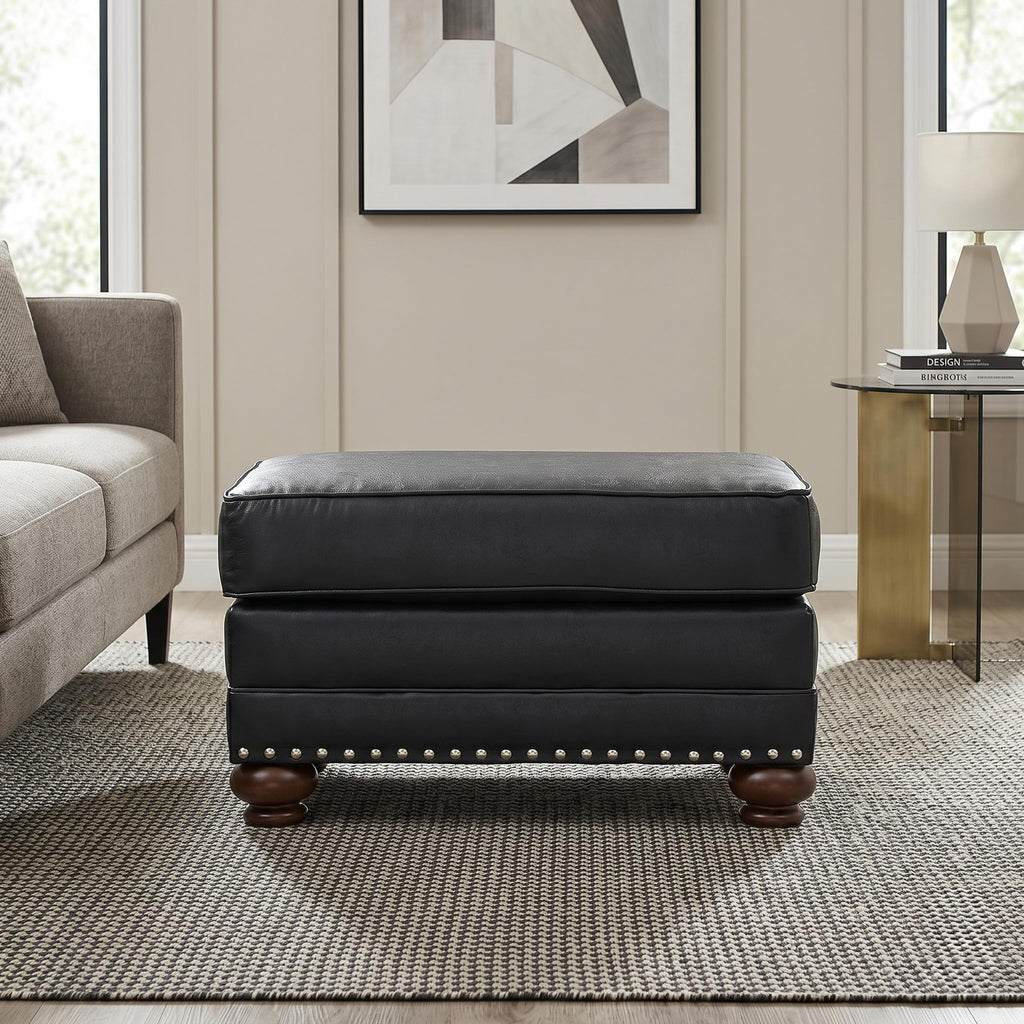 Leinster Faux Leather Upholstered Nailhead Cocktail Ottoman, Black