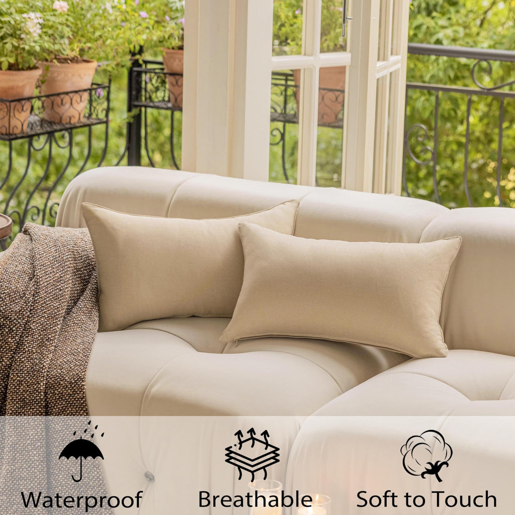 Outdoor Pillow Covers 12x20 Waterproof Lumbar Throw Pillows Rectangle Beige Pillow Cases Couch, Set of 4, 12 x 20