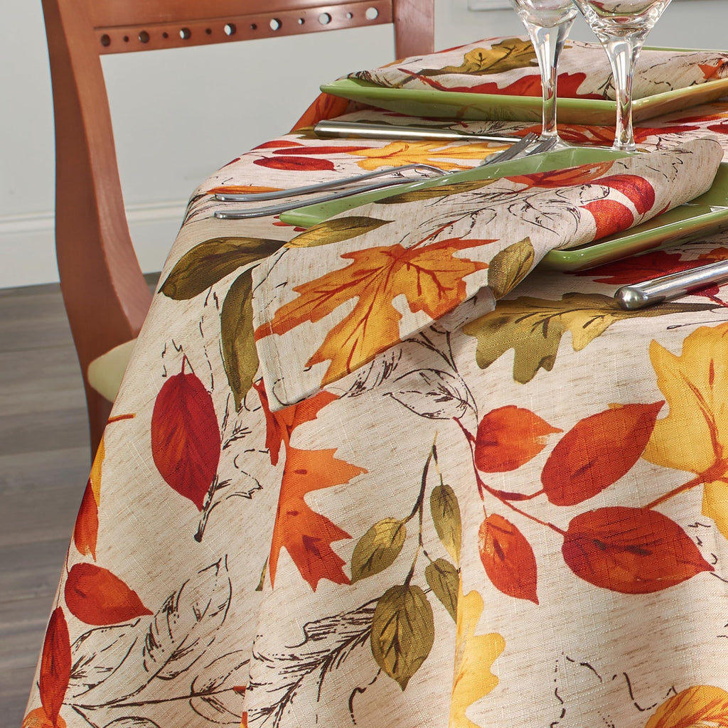 Autumn Leaves Fall Printed Tablecloth, Multicolor - 70" W x 70" L Round