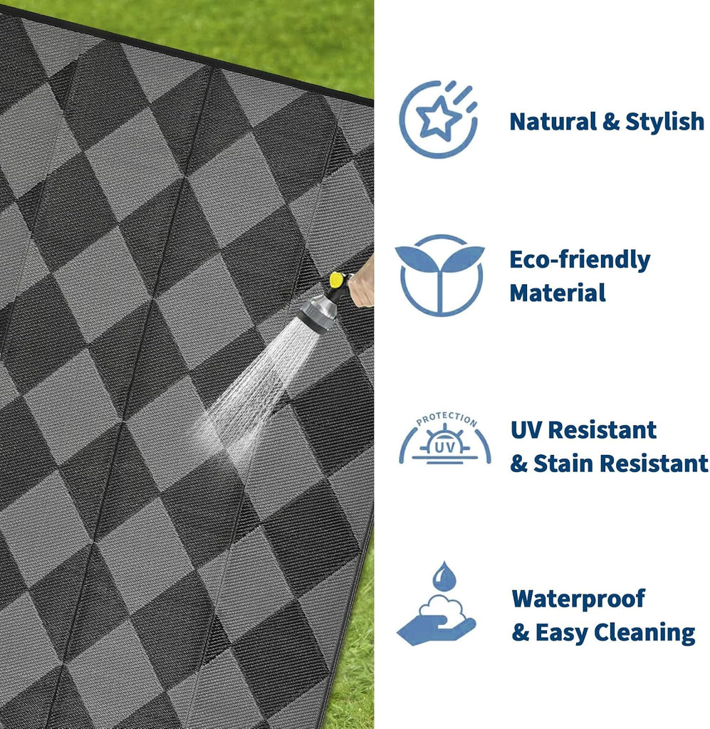 Outdoor Rug, Reversible Waterproof Plastic Patio Mat, UV Resistant Large Floor Mat with Carry Bag, Portable RV Mat