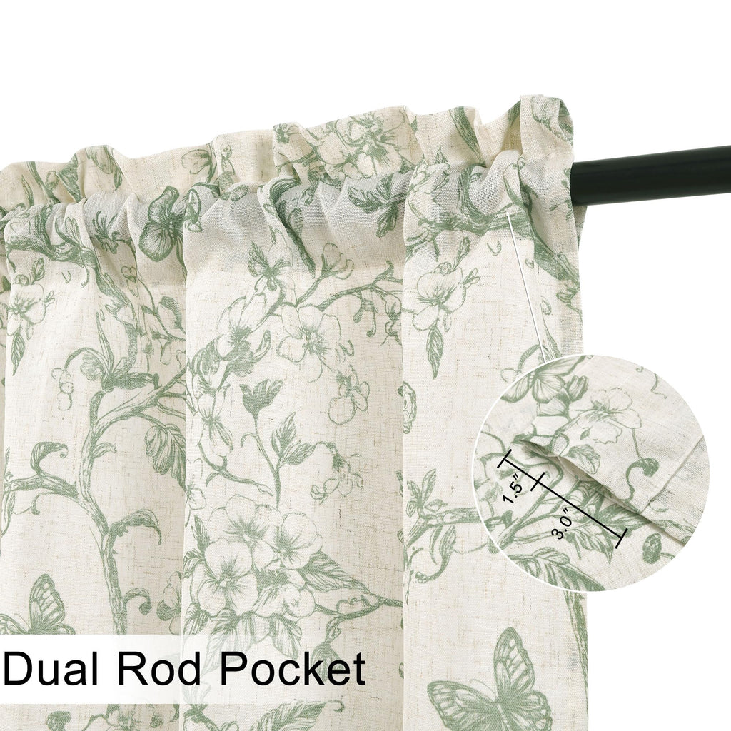 Linen Kitchen Valance, Floral Print Curtain for Small Window, Light Filtering Drapes for Farmhouse Window Decor, Rod