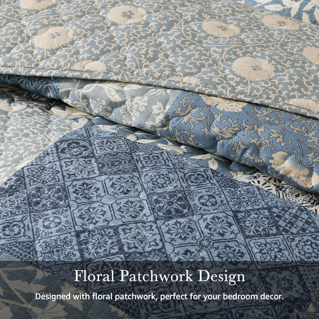 King Quilt Set-3 Pieces Soft Bedspread Floral Patchwork Quilt
