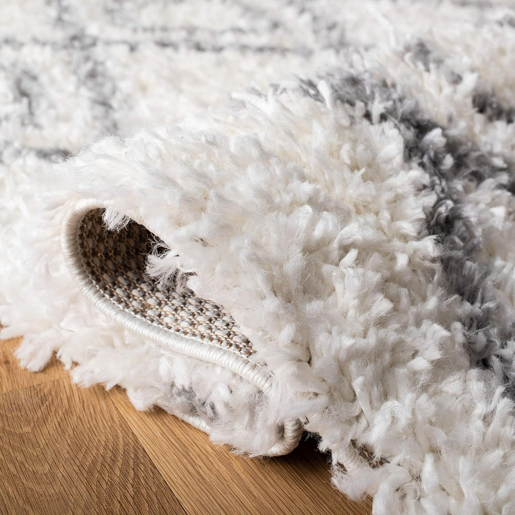 Moroccan Tassel Shag Collection Runner Rug - 2'2" x 8', Ivory & Light Grey, Boho, Non-Shedding & Easy Care, 1.5-inch