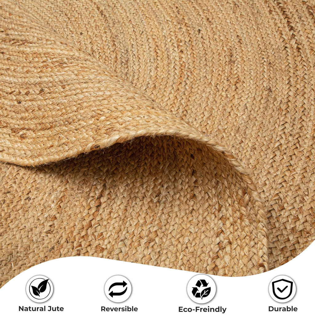 Hand Woven Round Jute Braided Rug 4ft - Natural