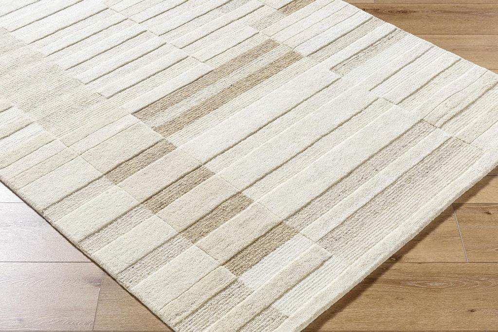 Tavia Wool Area Rug - Striped Broken Geometric Abstract Patchwork - Contemporary Modern Minimalist Transitional