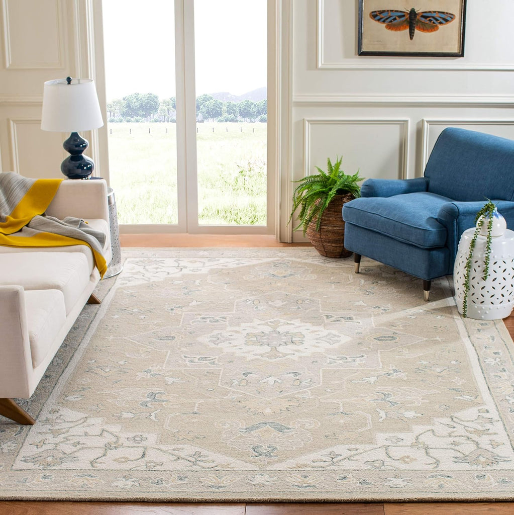 Micro-Loop 10' x 14' Light GreyIvory Handmade Medallion Premium Wool Dining Area Rug
