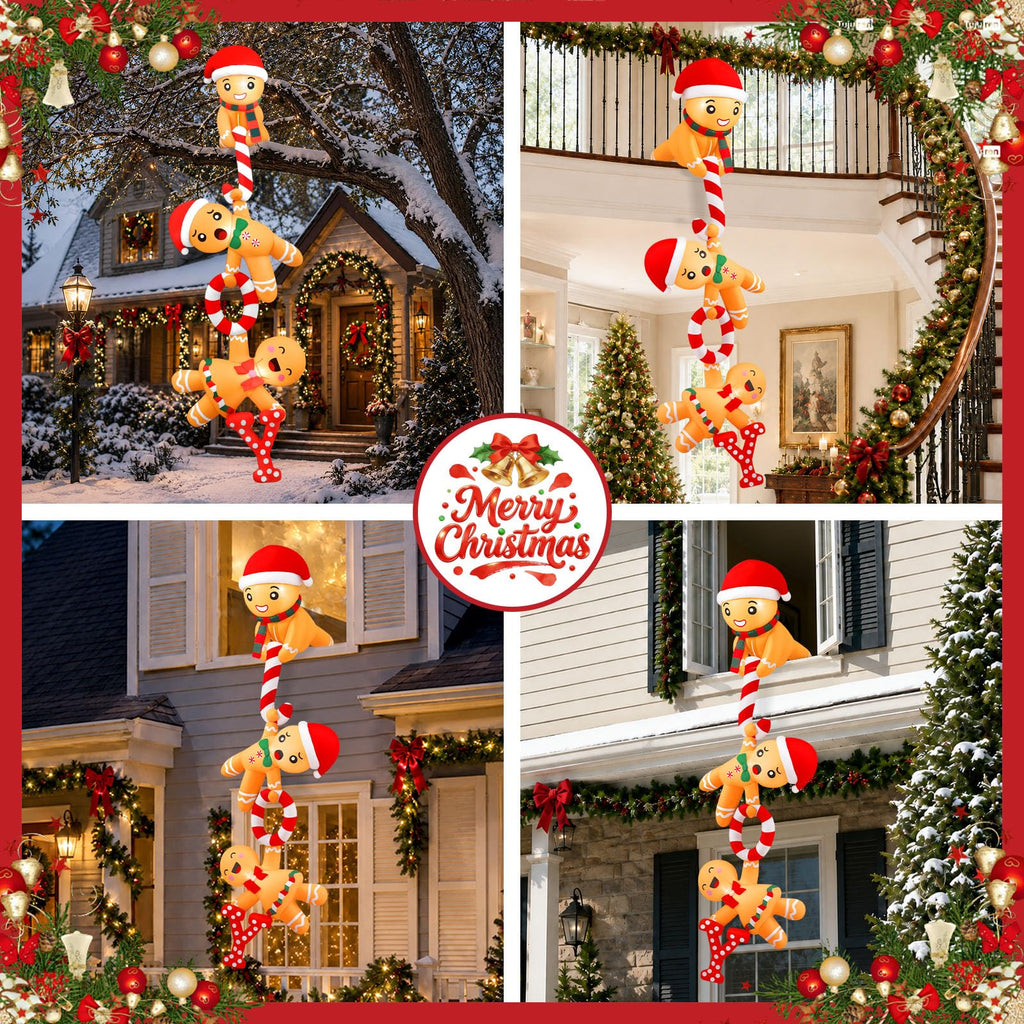 8 FT Hanging Christmas Inflatables Gingerbread, Joy Climbing Gingerbread Man Inflatable Funny Christmas Blow Ups
