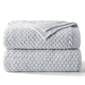 Chunky Knit Chenille Throw Blanket for Couch, Light Grey