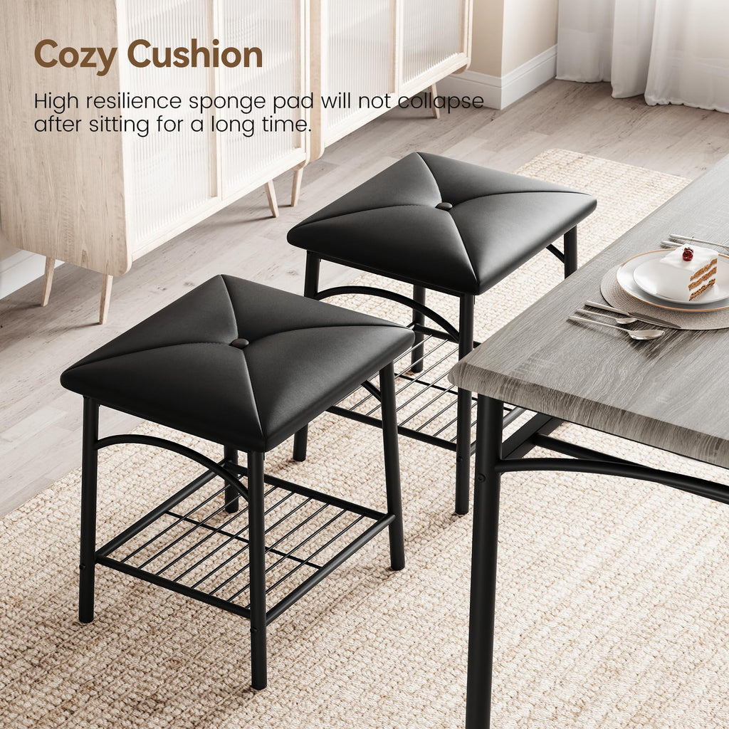 Dining Table with Benches, Kitchen Table Set for 4, Dining Room Table Set with Upholstered Bench and Square Stools