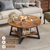 Round Coffee Table, Small Circle Coffee Table with Storage, Modern Wood Round Center Table, Small Space