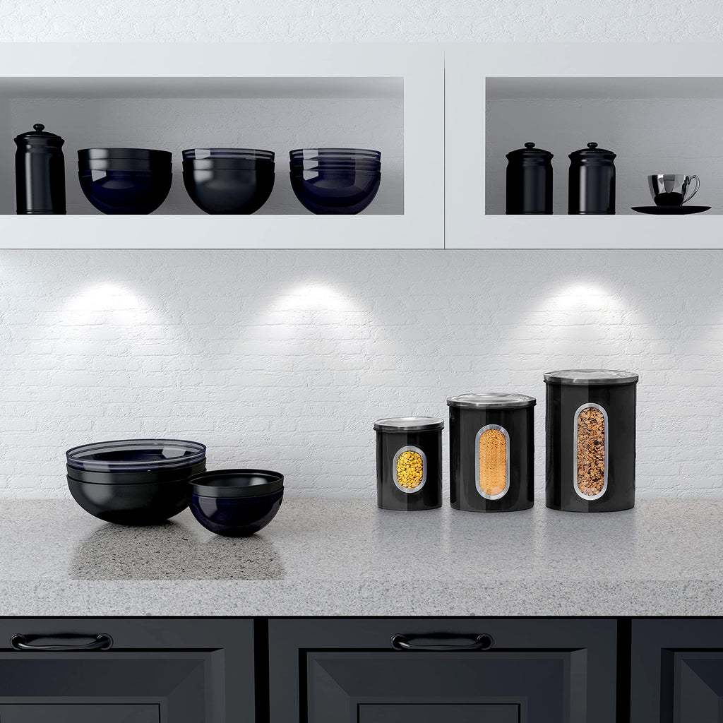3-Pcs Black Canisters Set Storage Airtight Jars