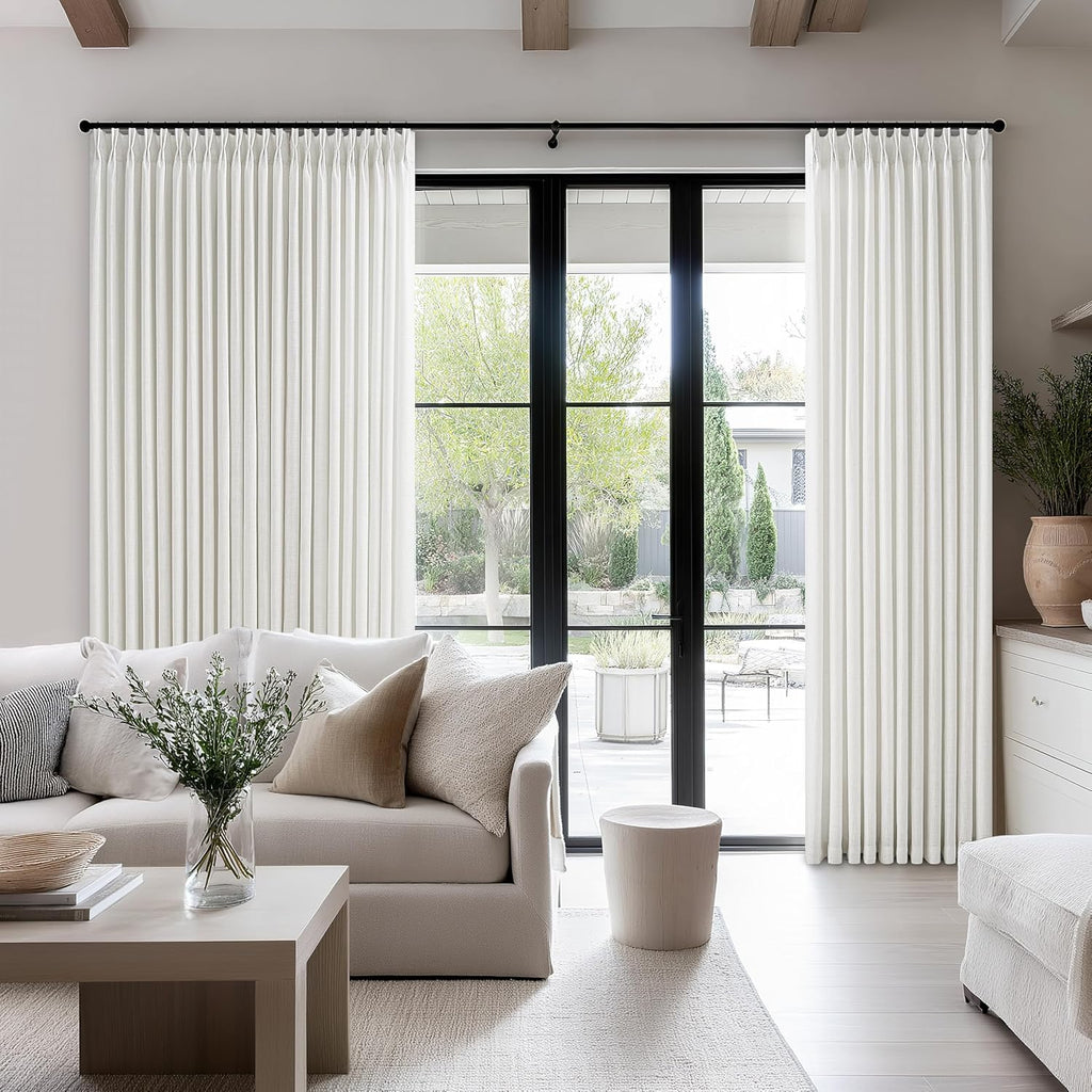 Ivory White Pinch Pleated Linen Curtains 1 Panel for Living Room Bedroom Memory Training Shaped Semi Sheer Pleat