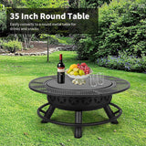 35 Inch Fire Pit with 2 Cooking Grate & Charcoal Pan, Outdoor Wood Burning BBQ Grill Firepit Bowl with Cover Lid, Steel Round Table for Backyard - Image 4