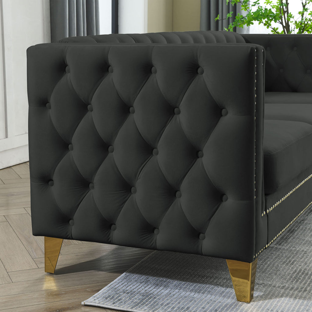82.2" Tufted Velvet Corner Sofa, 5 Seat Couch, L-Shaped Sectional Couch, Buttons Tufted Square Arm Couch Apartment