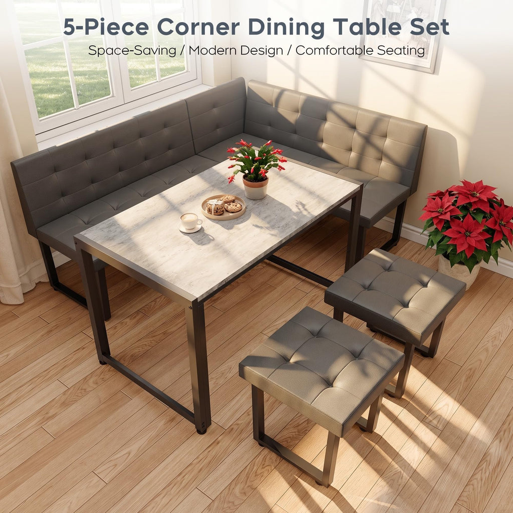Corner Dining Table Set with Upholstered Banquette