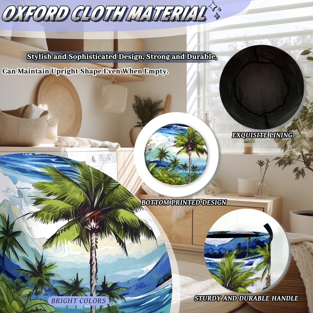 Tropical Palm Tree Laundry Basket Oxford Cloth Foldable Hamper 18.9x16.5 In