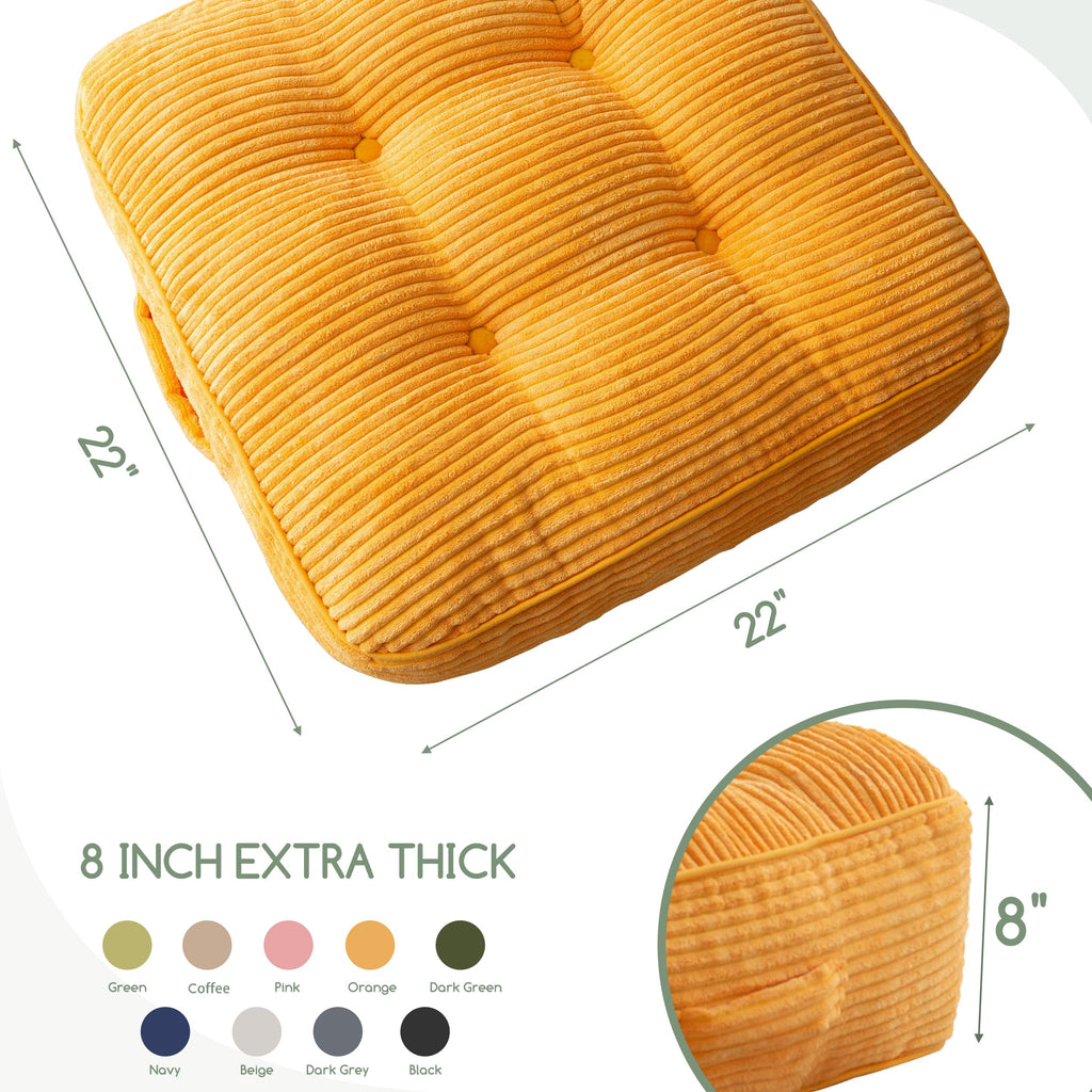 8" Extra Thick Floor Pillow Cushion for Adults, Meditation Cushion Pillow, Large Square Floor Sitting, Tufted