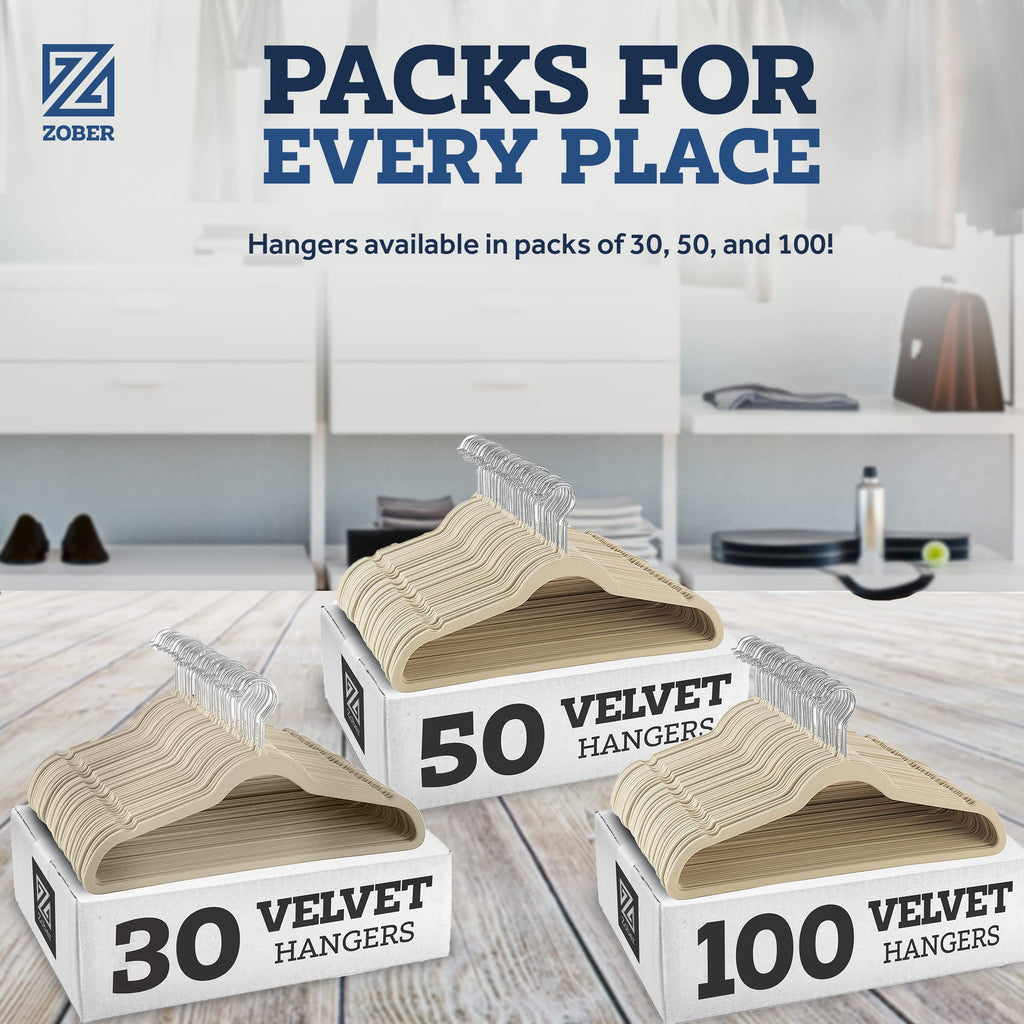 Velvet Hangers 50 Pack - Ivory for Coats, Pants & Dress Clothes - Non Slip w/ 360 Degree Swivel, Holds up to 10 lbs