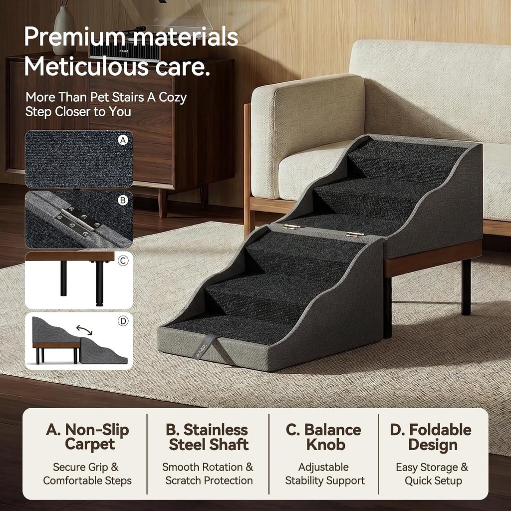 Dog Stairs for Dogs, 2-in-1 Wooden Foldable Ramp & Ottoman for Couch Bed