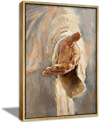 Framed Jesus Hand Reaching Out Wall Art, Christian Religious Canvas Print Poster, Spiritual Impressionist Wall Decor