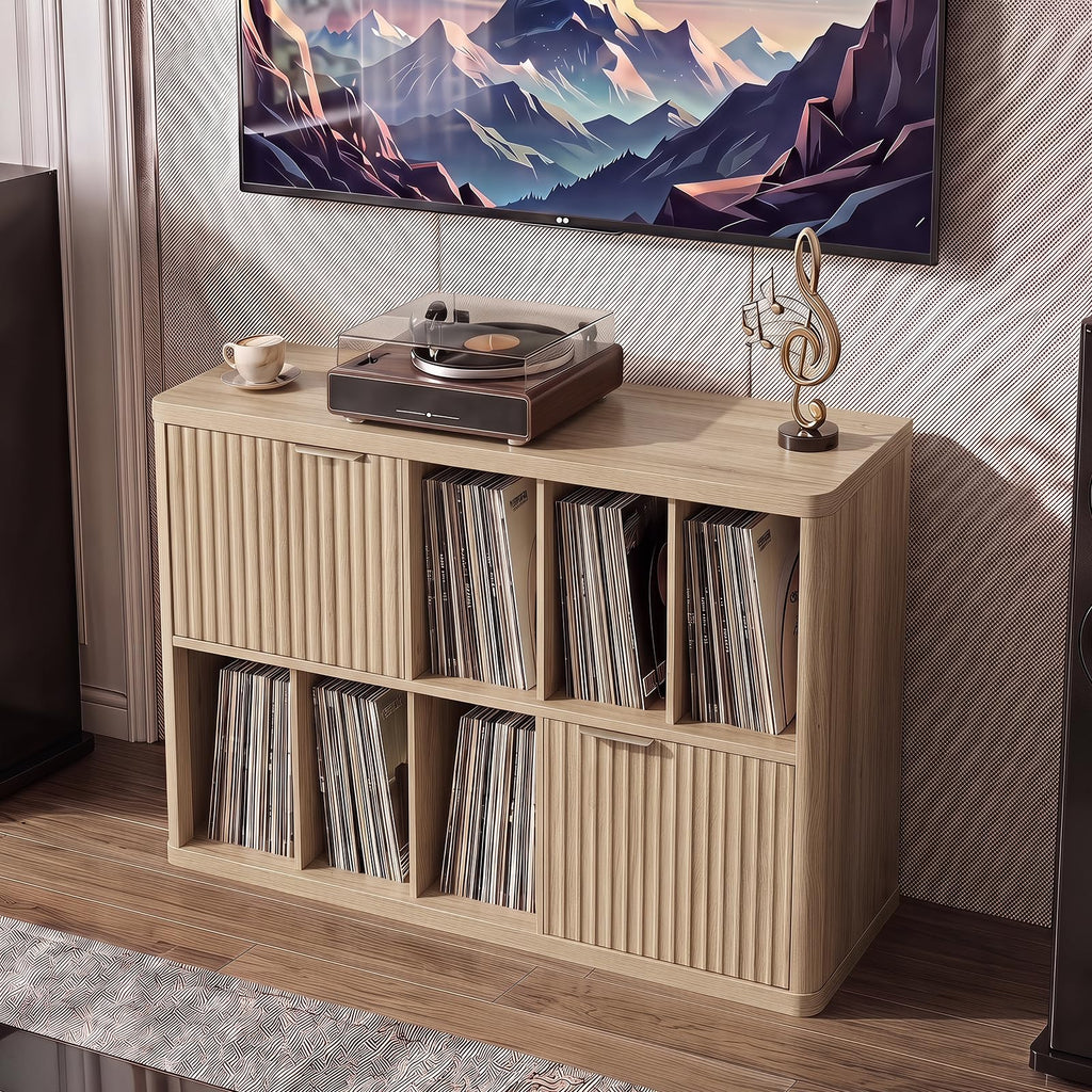 Large Record Player Stand - 39.5" Record Cabinet with Open Vinyl Storage Holds up to 400 Albums, Modern Vinyl Player