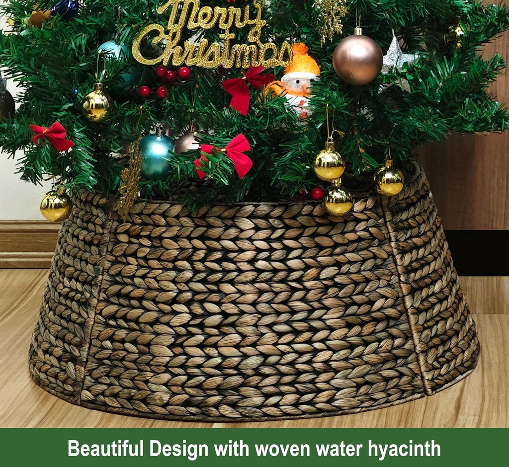 Rattan Christmas Tree Collar, Black Wash, 24 inch
