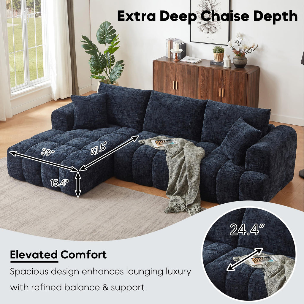 108" Cloud Modular Sectional Sofa Couch with Deep Seat, Modern L-Shaped Boneless Couch with Chaise, Comfy Chenille