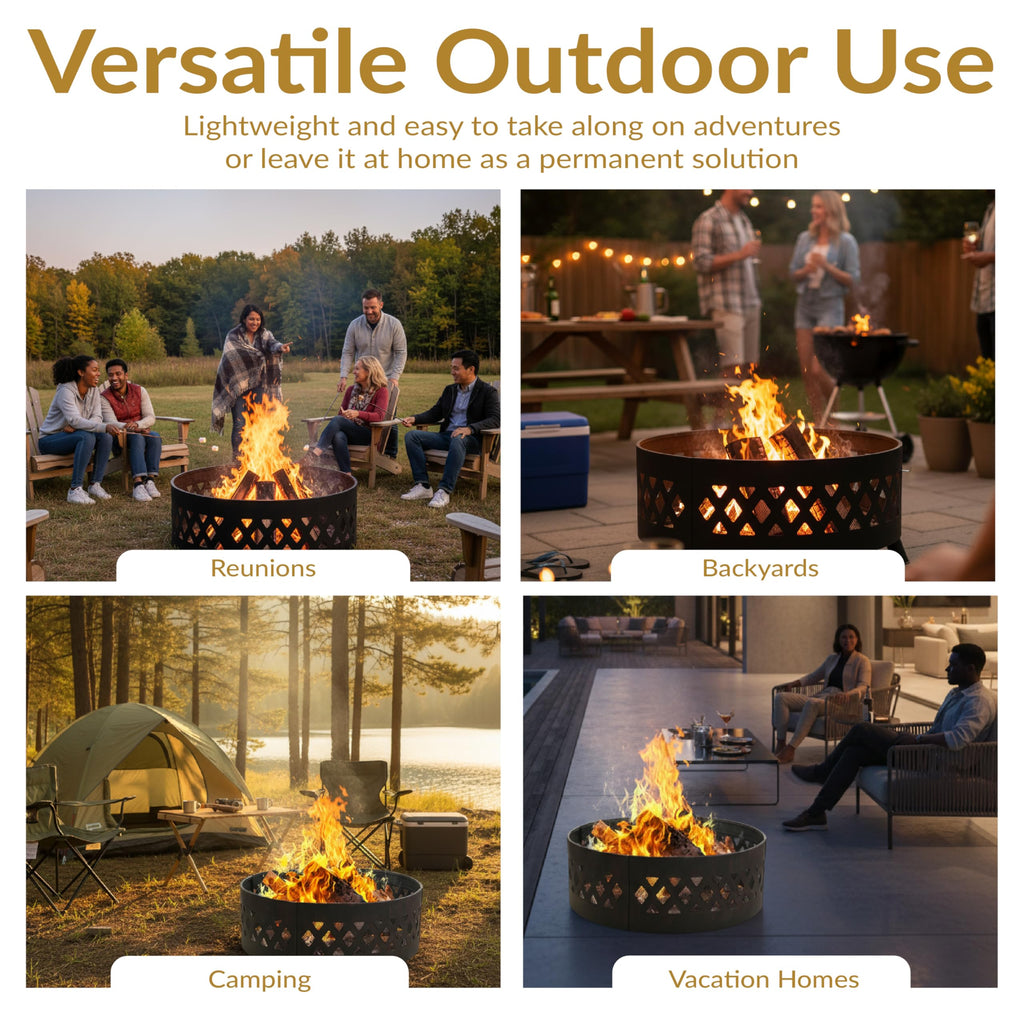 Crossweave Large Round Outdoor Steel Metal Fire Pit Ring, 36"