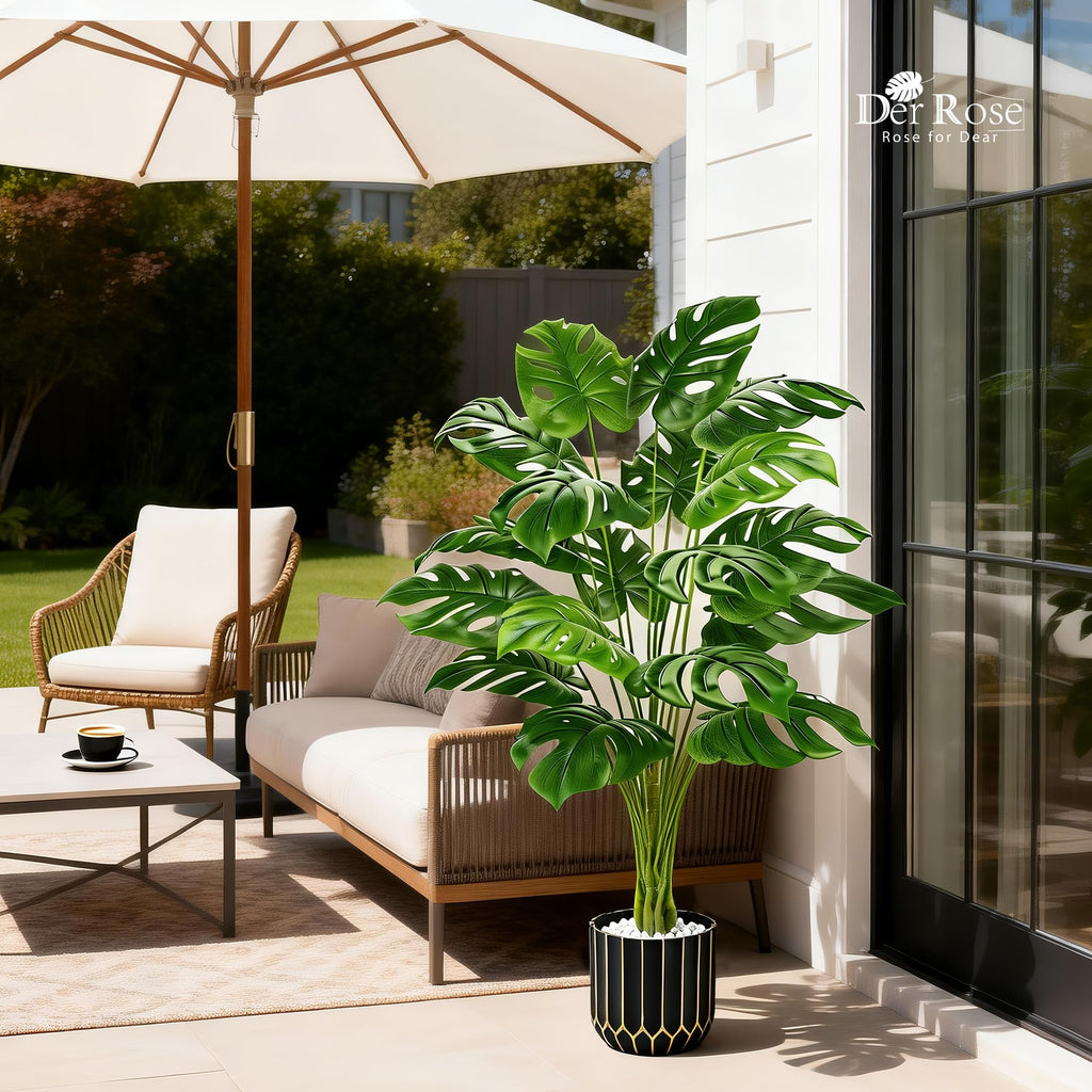 44" Fake Monstera Plant, Artificial Floor Plant in Black Gold Pot