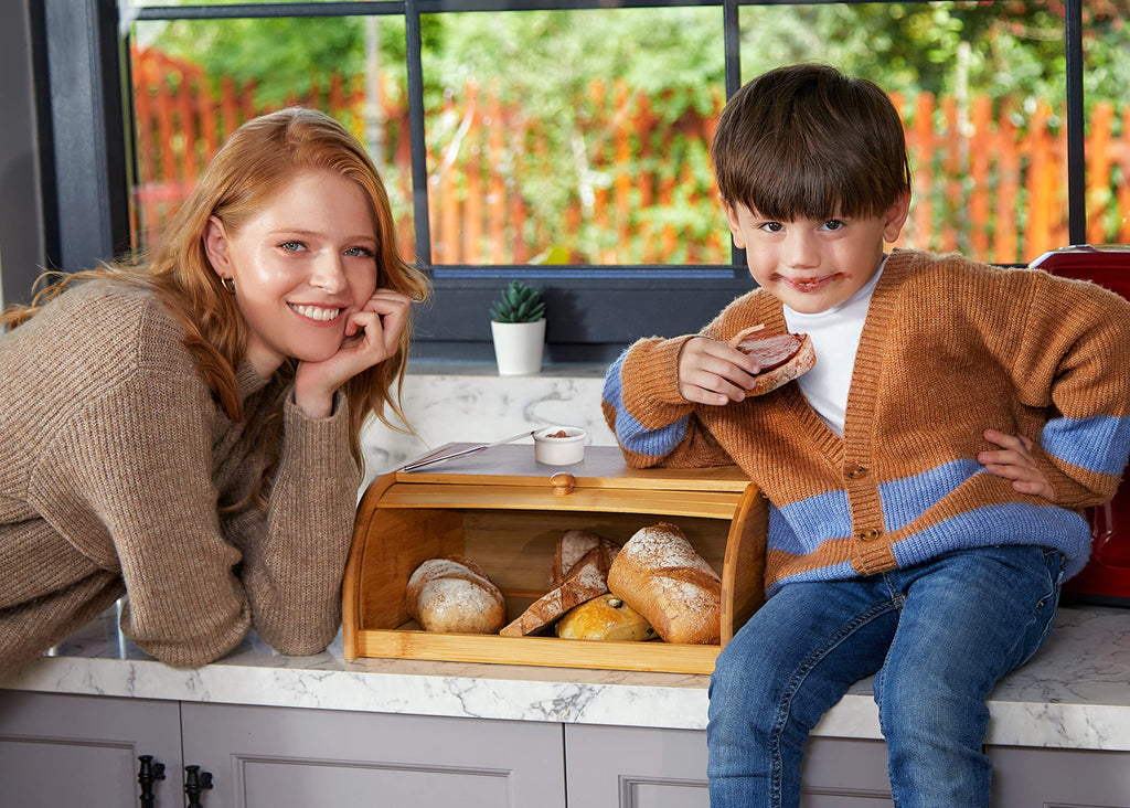 Bread Box - Natural Bamboo Roll Top Kitchen Food Storage