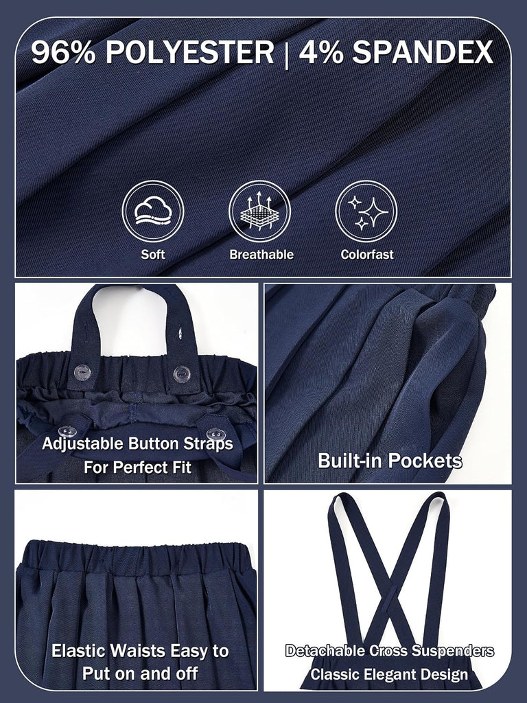 Girls Pleated Skirt Kids Suspender Uniform Skort Elastic Formal Overall Dress with Removable Straps