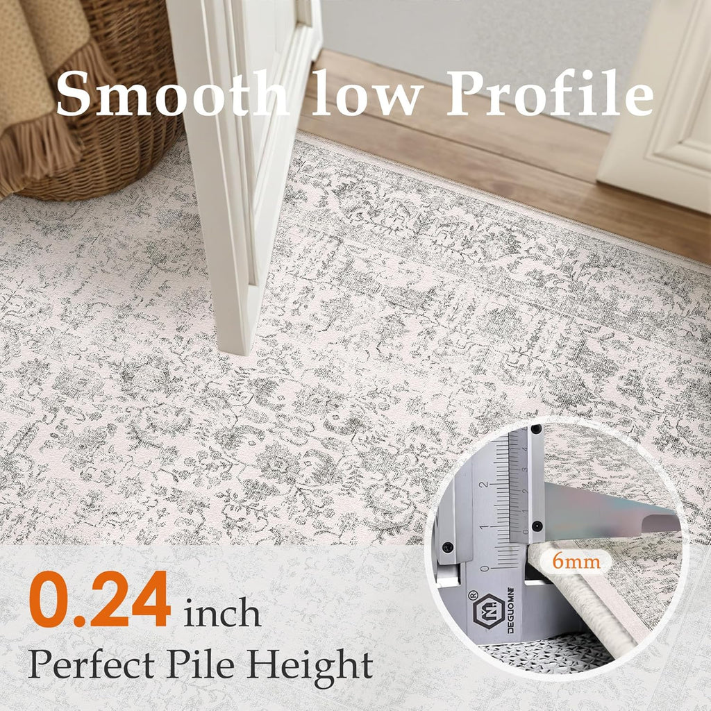 Gray Runner Rug 2x8 Hallway Machine Washable Kitchen Vintage Distressed Non Slip Long Carpet Indoor 