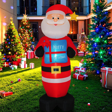 Christmas 8FT Inflatables Santa Claus with Gift Box and Build-in LED Lights, Xmas Blow up Gift for Indoor, Outdoor