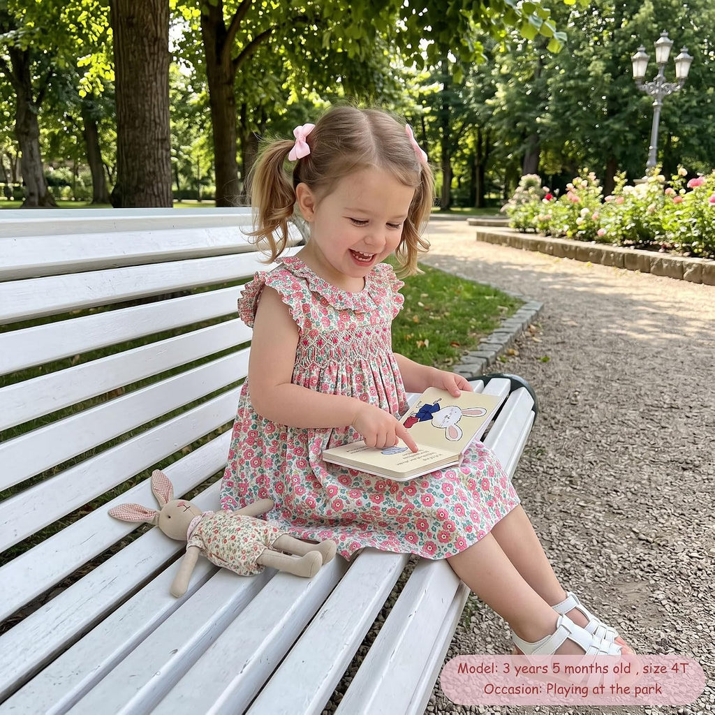 Baby Girl Smocked Dress Summer Casual Short Sleeve Dresses Floral Print Sundress Princess Dress for Toddlers