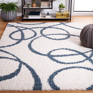 Calico Shag Collection Area Rug - 6'7" Square, Ivory & Blue, Modern Abstract Design, Non-Shedding & Easy Care