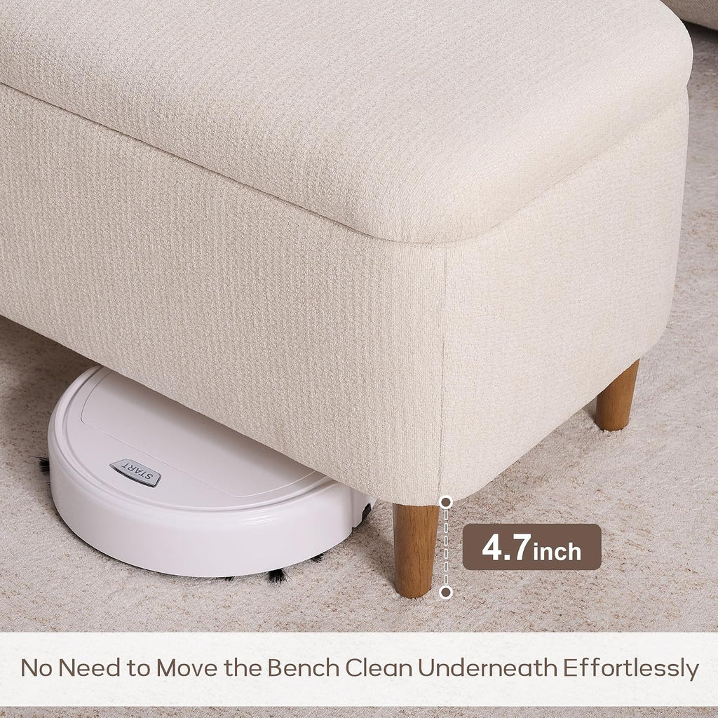 Storage Bench Ottoman, Upholstered End of Bed Bench with Storage | Rectangular Fabric Entryway Ottomans with Storage