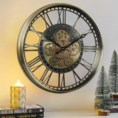 CLXEAST 21 Inch Large Moving Gears Wall Clock for Modern Farmhouse Living Room Decor