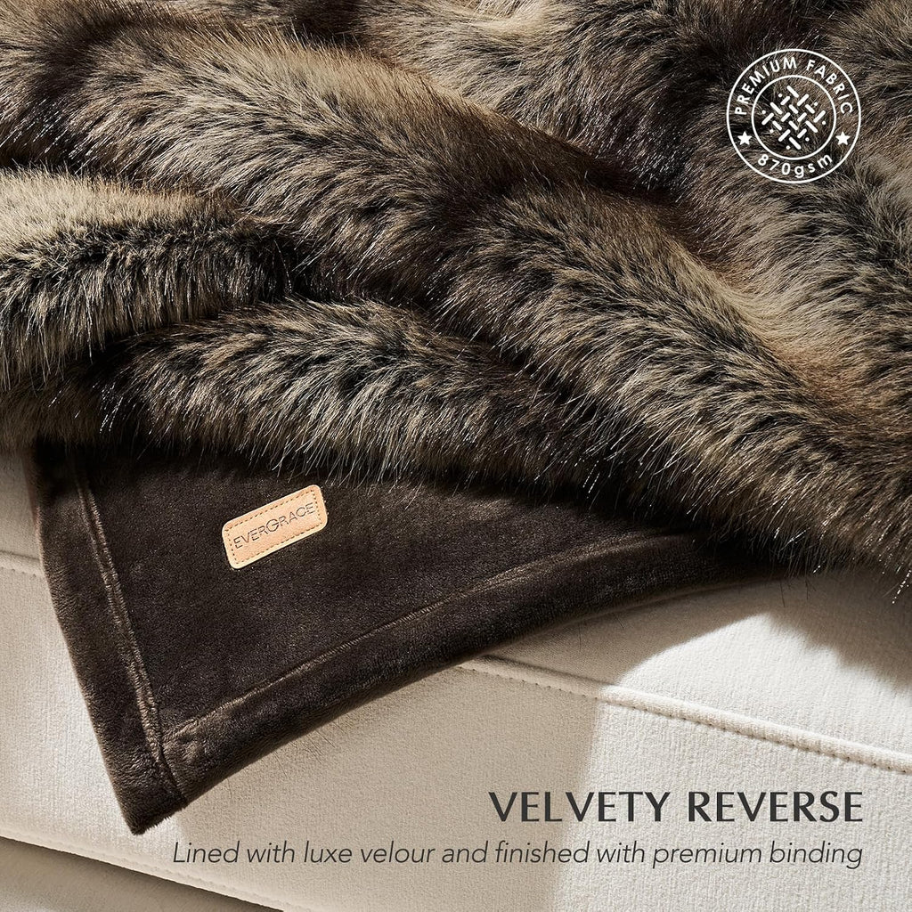 Luxury Faux Fur Throw Blanket, 50"x60", Ombré Sable Brown | Fluffy Faux Mink Blanket, Soft Cozy Plush, Thick Warm
