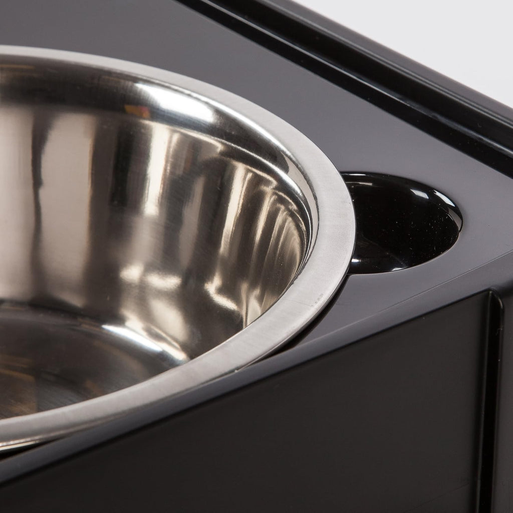 USA Elevated Dog Bowls 15" H, up to 47 lb Storage, Black, Made in USA