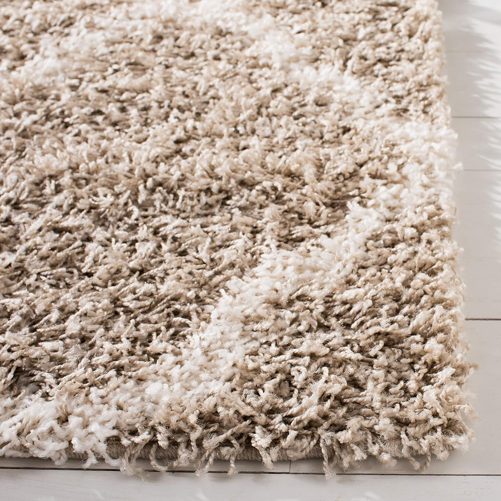 Dallas Shag Collection Area Rug - 4' Square, Beige & Ivory, Trellis Design, Non-Shedding & Easy Care, 1.5-inch Thick