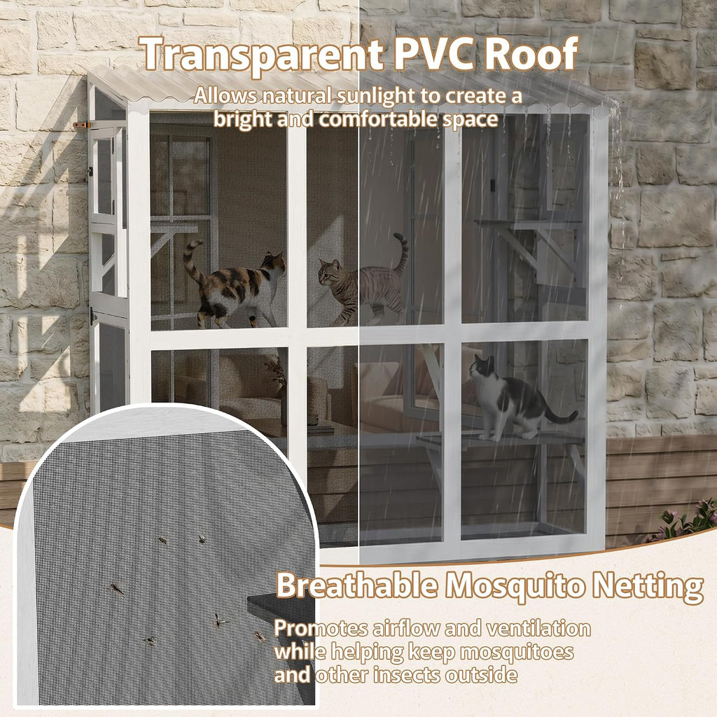 Cat Catio, Window Perch for Multiple Indoor Cats, Comfortable Wooden Window Box, All-Weather Use, Wooden Window