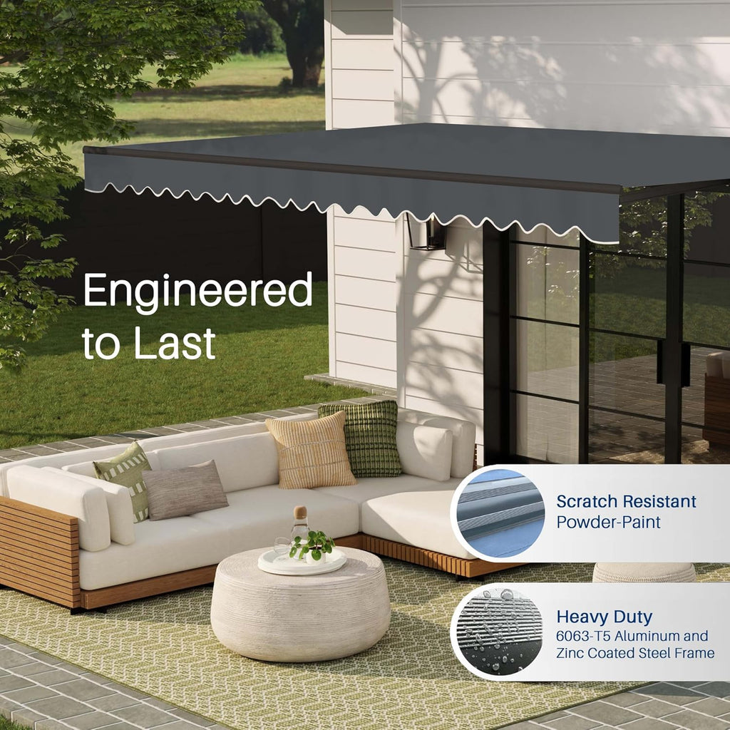 Electric Patio Awning Caribbean Black Frame 20x10 Charcoal Gray | Retractable sunshade for decks and balconies