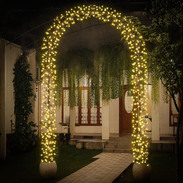 Lighted Garden Arch Metal Wedding Arbor with 832 LED Starburst Firework Lights for Various Climbing Plant Christmas