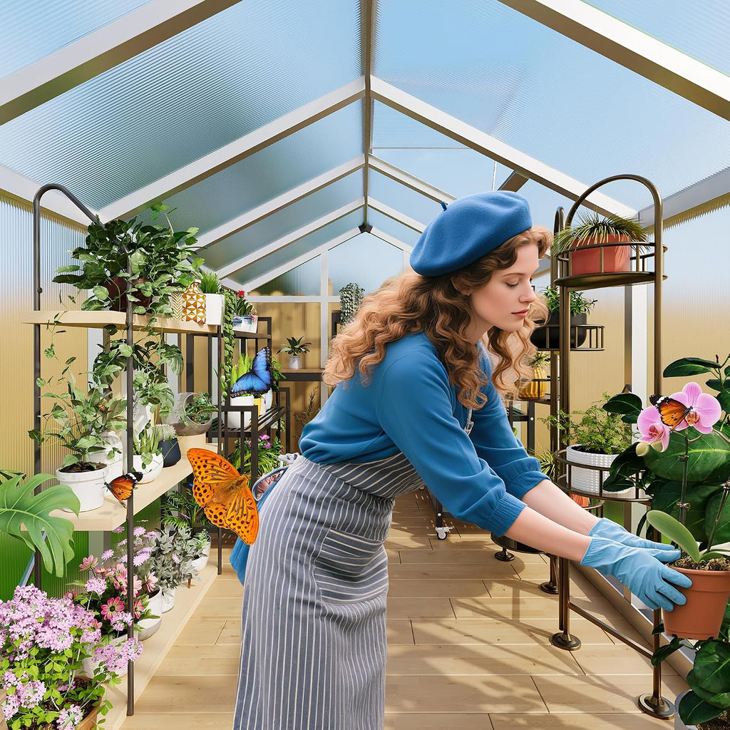 6x6 ft Walk-in Greenhouse, Polycarbonate Panels with Reinforced Aluminum Frame, Large Garden Green House for Planting