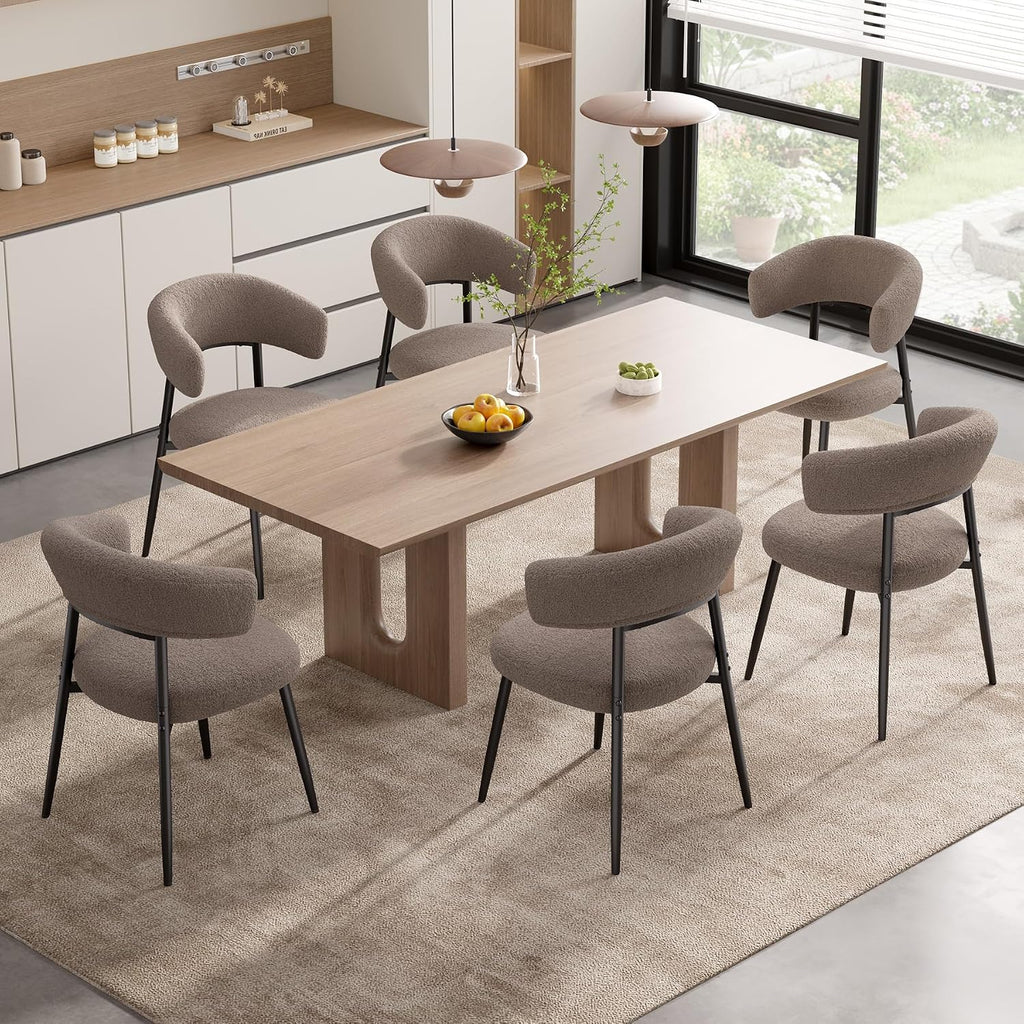 Dining Chairs Set of 4, Mid Century Modern Kitchen Chairs, Boucle Upholstered Dining Chair with Curved Backrest &